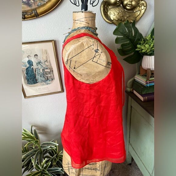 Rachel Roy NWT Red Party Time Anytime Passion Lace Up V Neck Sleeveless Blouse L - Picture 5 of 13